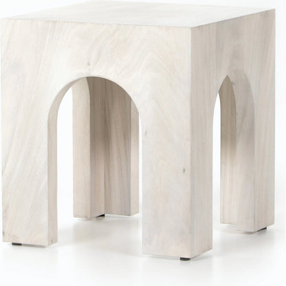 Fausto End Table by Four Hands in bleached guanacaste. Made from thick guanacaste veneer in a modern style.