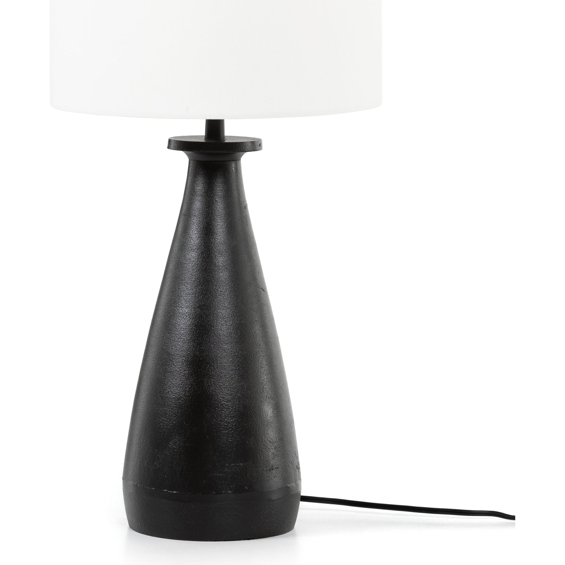 Innes Table Lamp by Four Hands in matte black. Made from aluminum, 60% polyester, 40% viscose (rayon) in a modern style.