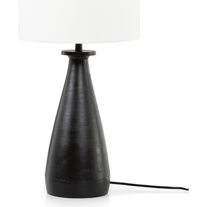 Innes Table Lamp by Four Hands in matte black. Made from aluminum, 60% polyester, 40% viscose (rayon) in a modern style.