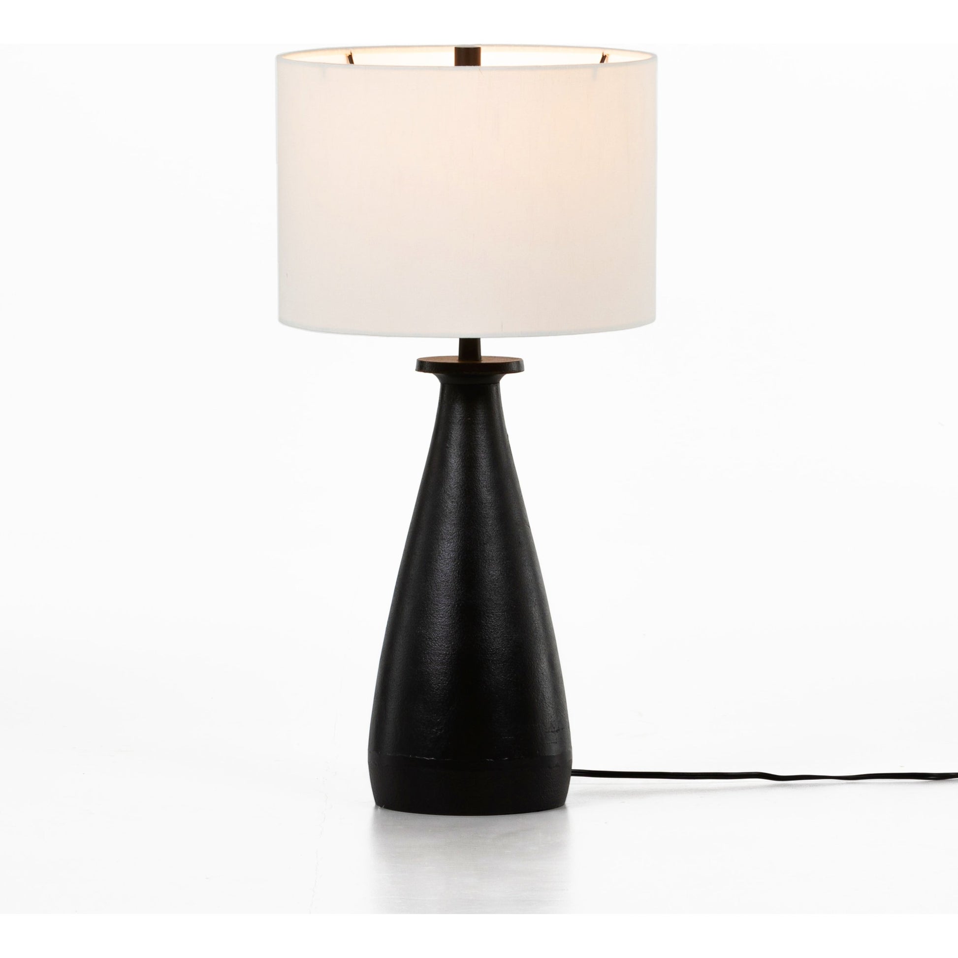 Innes Table Lamp by Four Hands in matte black. Made from aluminum, 60% polyester, 40% viscose (rayon) in a modern style.