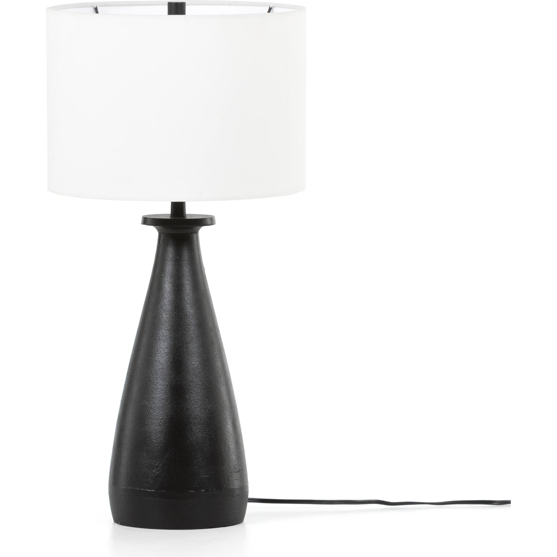 Innes Table Lamp by Four Hands in matte black. Made from aluminum, 60% polyester, 40% viscose (rayon) in a modern style.