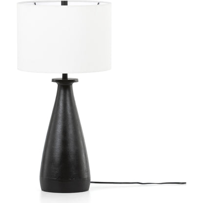 Innes Table Lamp by Four Hands in matte black. Made from aluminum, 60% polyester, 40% viscose (rayon) in a modern style.