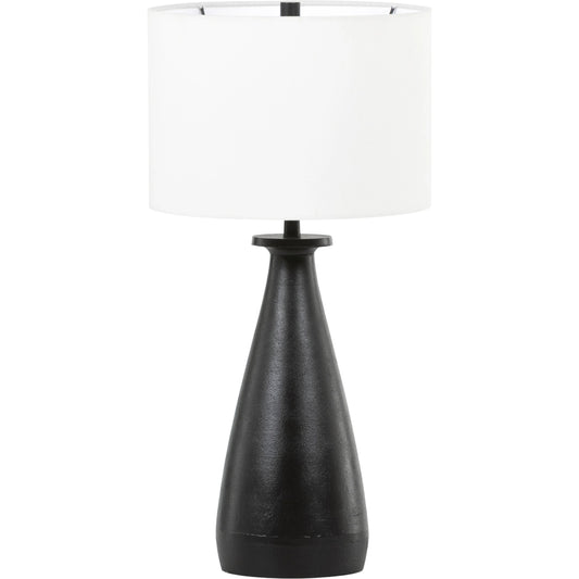 Innes Table Lamp by Four Hands in matte black. Made from aluminum, 60% polyester, 40% viscose (rayon) in a modern style.