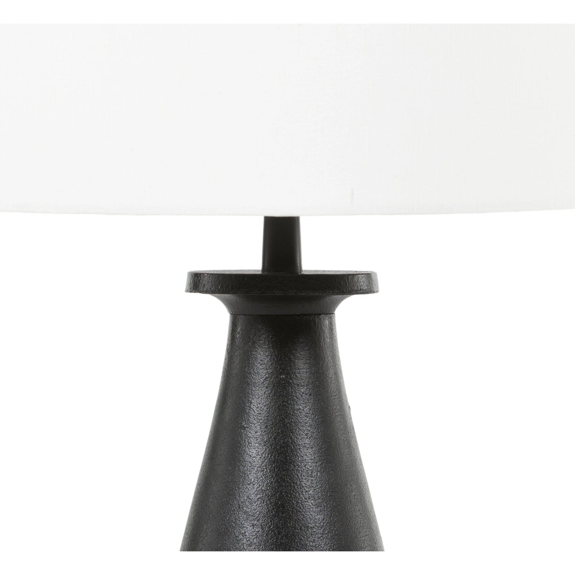 Innes Table Lamp by Four Hands in matte black. Made from aluminum, 60% polyester, 40% viscose (rayon) in a modern style.