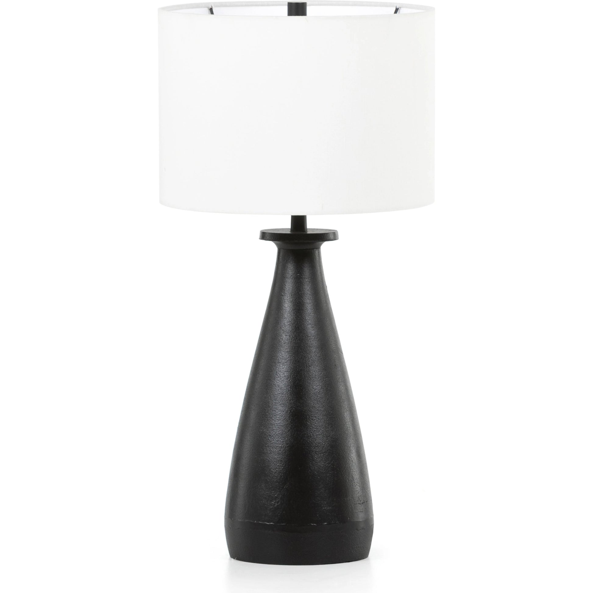 Innes Table Lamp by Four Hands in matte black. Made from aluminum, 60% polyester, 40% viscose (rayon) in a modern style.
