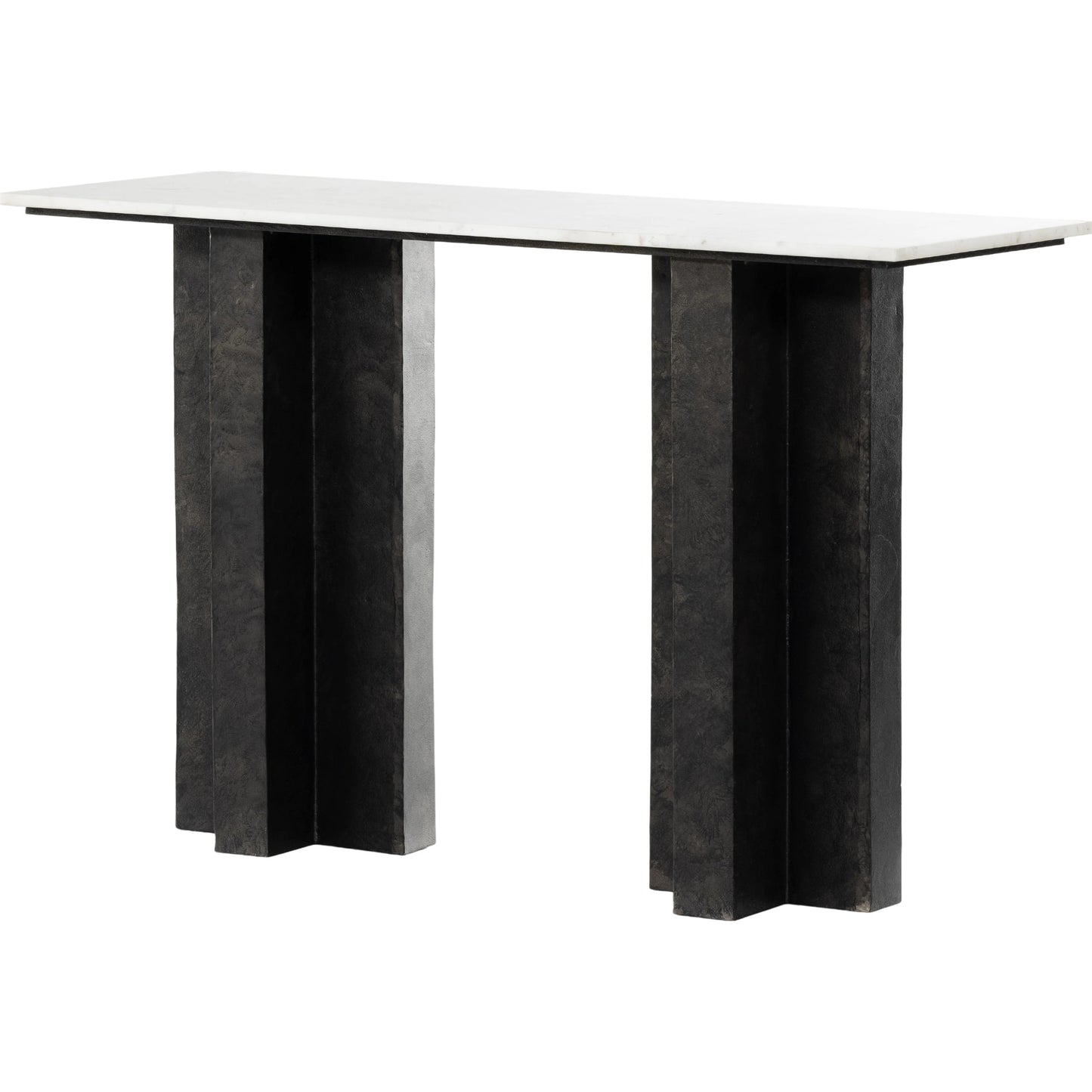 001 SI-1798512 | Primary Silo | Terrell Console Table by Four Hands in polished white marble, raw black. Made from solid marble, aluminum in a modern style.