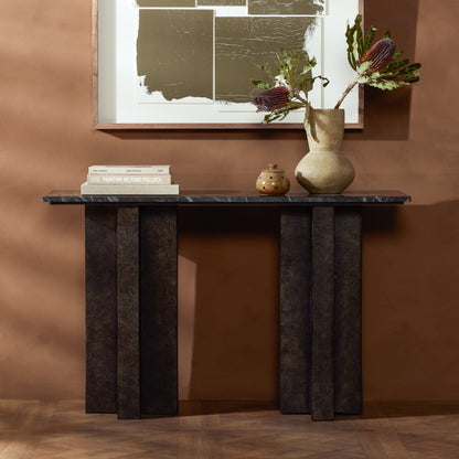 Terrell Console Table by Four Hands. Made from solid marble, aluminum in a modern style.