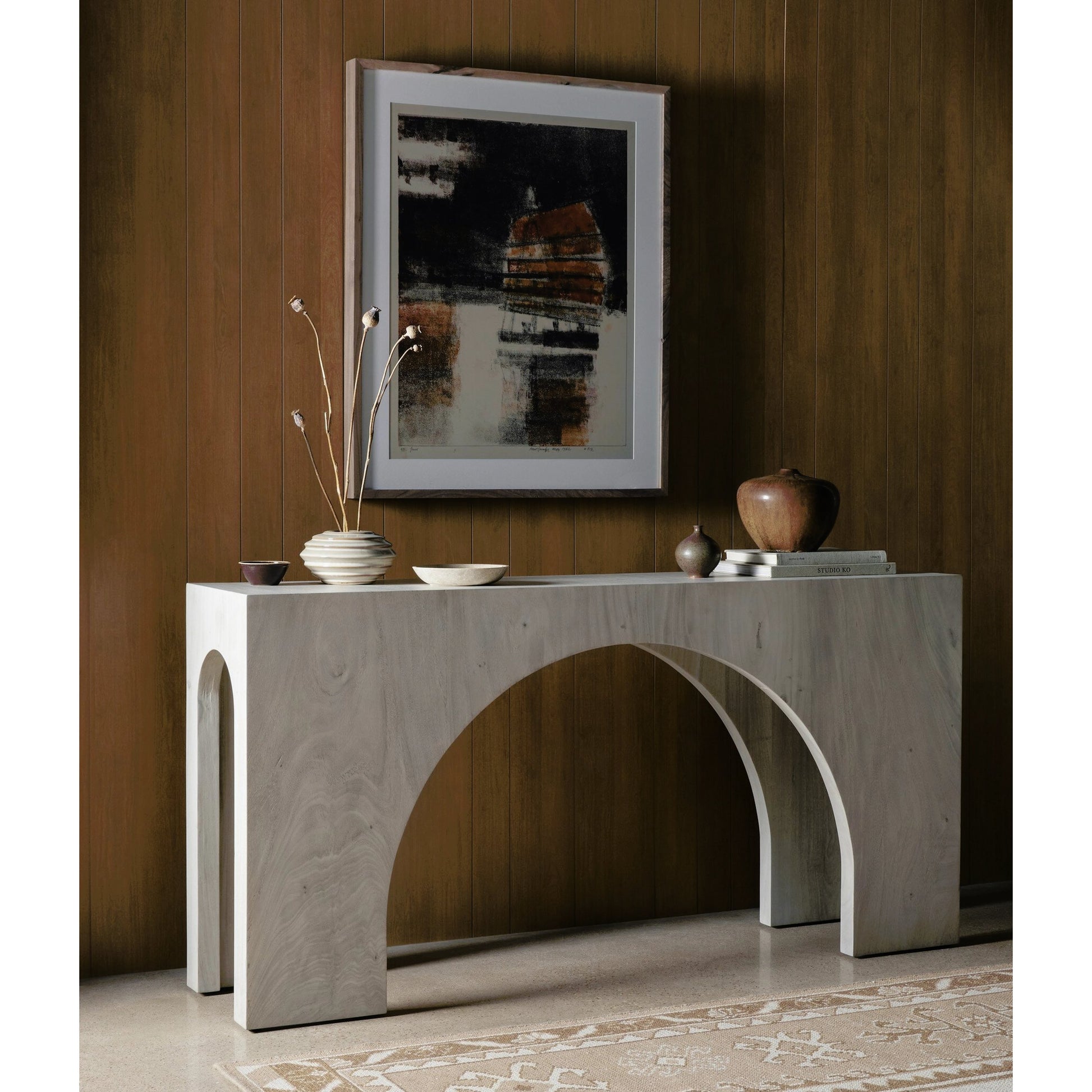 Fausto Console Table by Four Hands. Made from thick guanacaste veneer in a modern style.