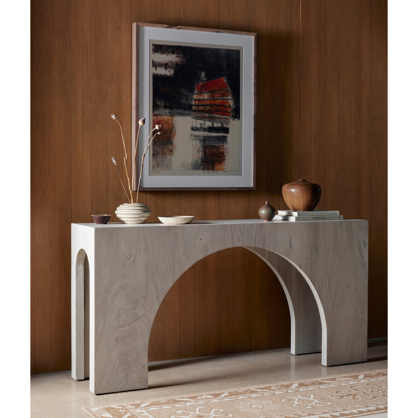 023 SI-1901709 | Lifestyle | Fausto Console Table by Four Hands. Made from thick guanacaste veneer in a modern style.