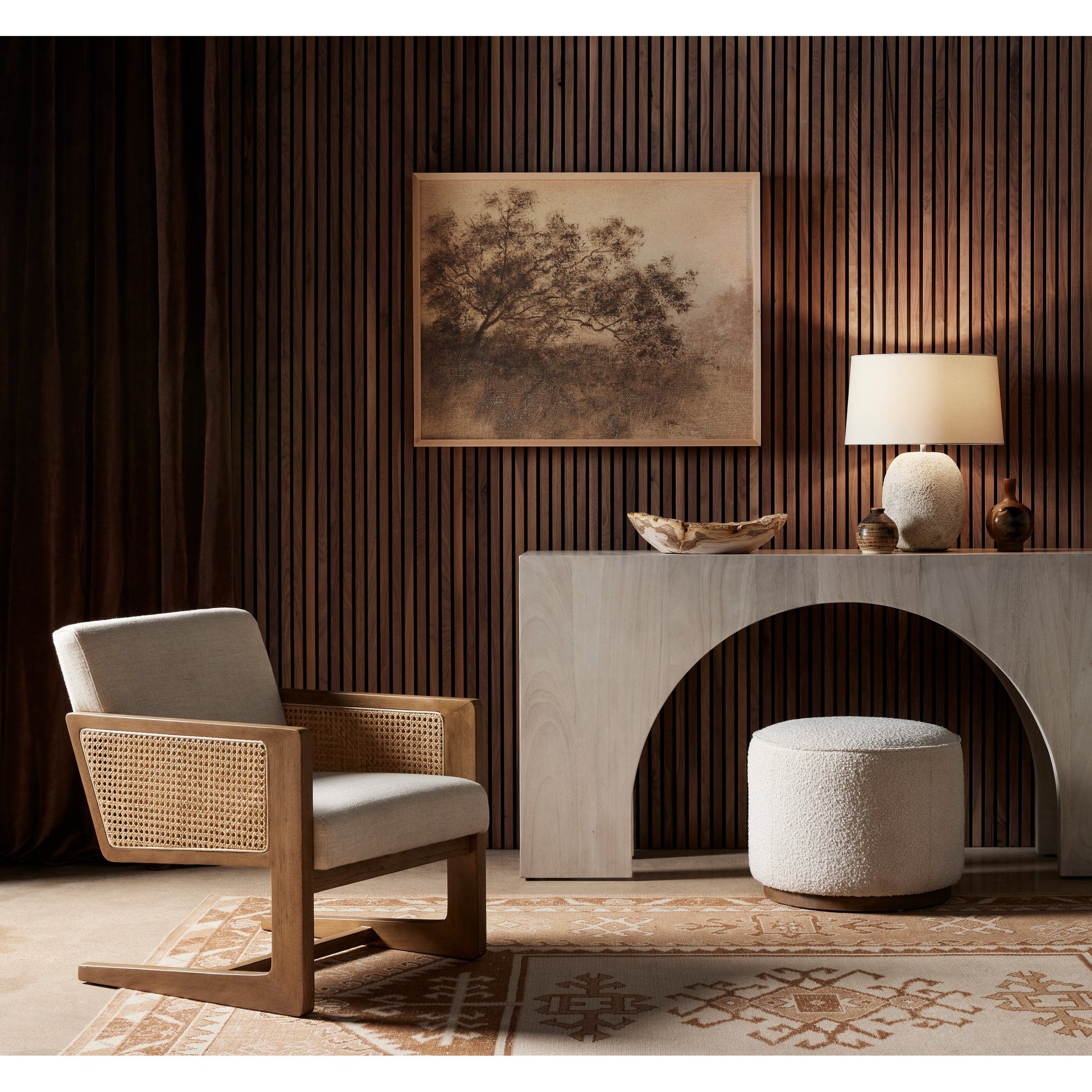 Fausto Console Table by Four Hands. Made from thick guanacaste veneer in a modern style.