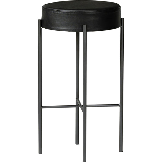 Nocona Bar + Counter Stool by Four Hands in black leather, gunmetal and black leather. Made from top grain leather, iron, 100% polyurethane foam pad in a modern style.