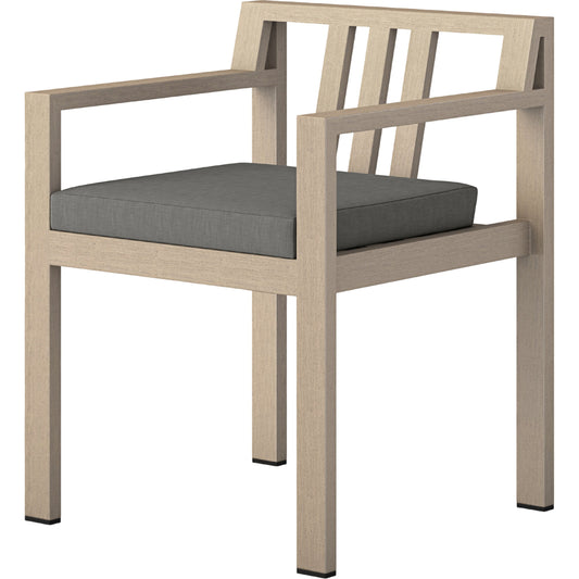 Monterey Outdoor Dining Armchair, Washed Brown by Four Hands in washed brown. Made from 100% olefin, solid fsc®-certified teak, 91% polyurethane foam pad, 9% polyester fiber batting in a modern style.