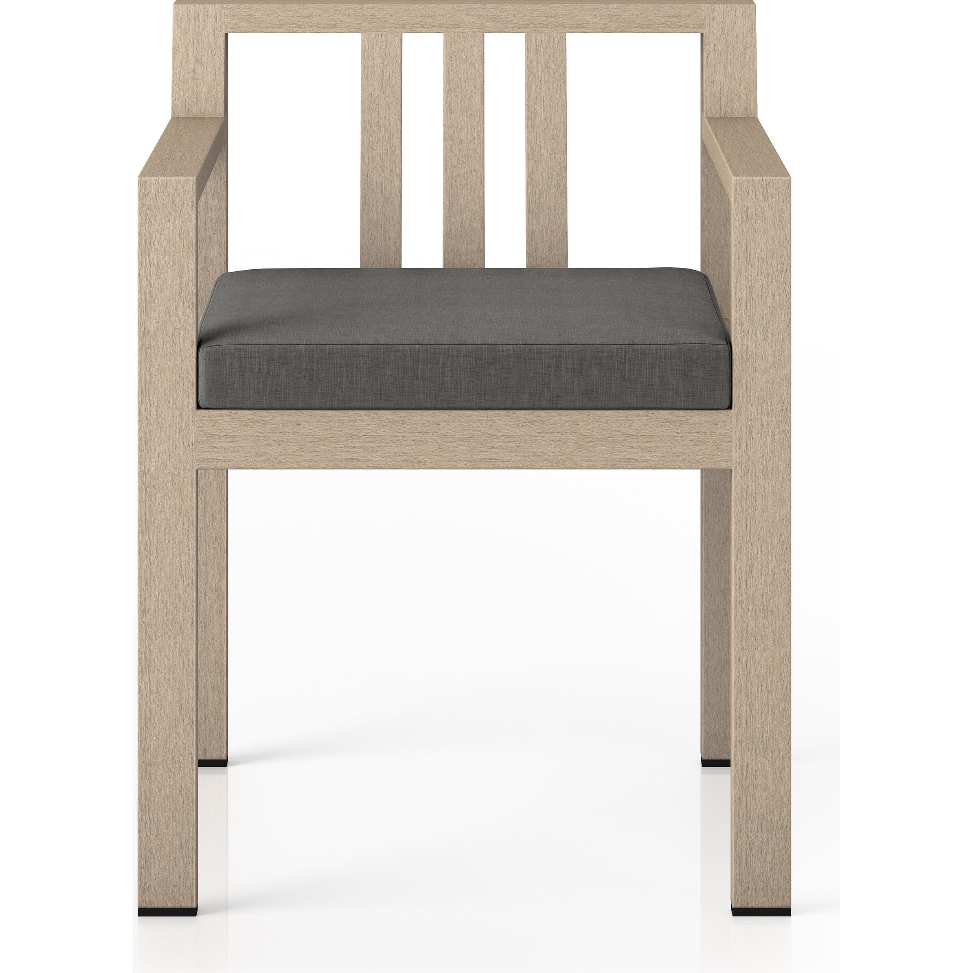 Monterey Outdoor Dining Armchair, Washed Brown by Four Hands in washed brown. Made from 100% olefin, solid fsc®-certified teak, 91% polyurethane foam pad, 9% polyester fiber batting in a modern style.