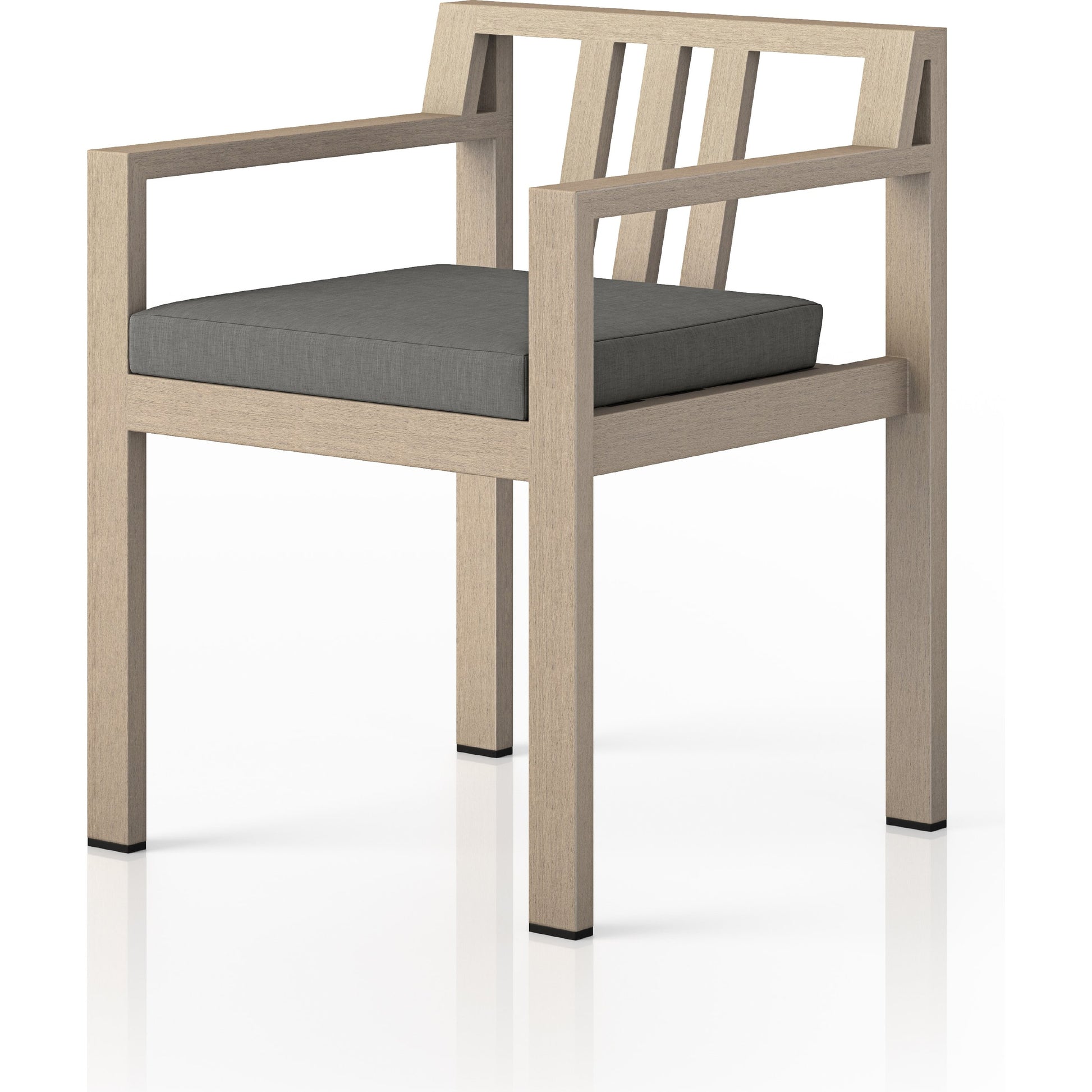 Monterey Outdoor Dining Armchair, Washed Brown by Four Hands in washed brown. Made from 100% olefin, solid fsc®-certified teak, 91% polyurethane foam pad, 9% polyester fiber batting in a modern style.