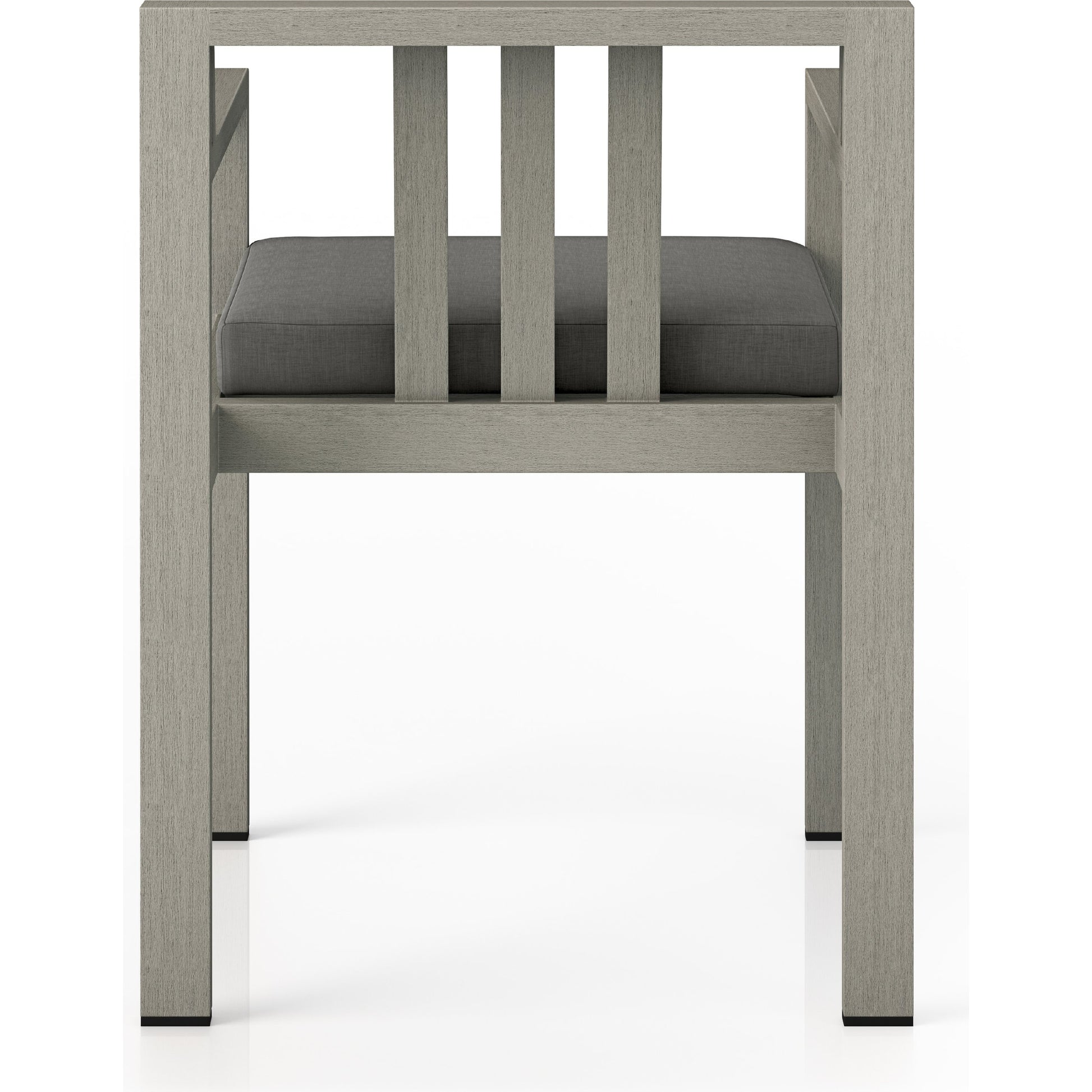 Monterey Outdoor Dining Armchair, Weathered Grey by Four Hands in weathered grey. Made from 100% olefin, solid fsc®-certified teak, 91% polyurethane foam pad, 9% polyester fiber batting in a modern style.