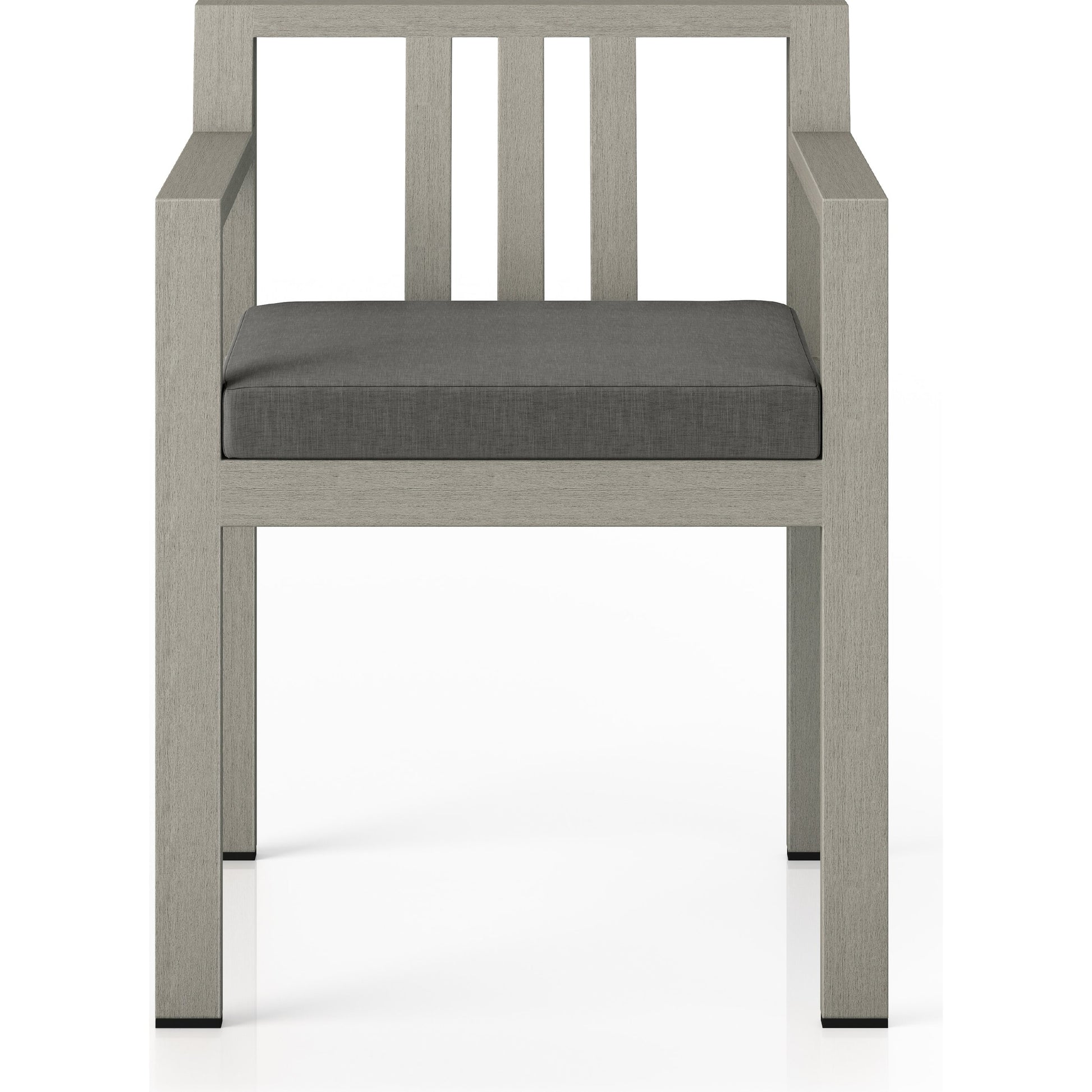 Monterey Outdoor Dining Armchair, Weathered Grey by Four Hands in weathered grey. Made from 100% olefin, solid fsc®-certified teak, 91% polyurethane foam pad, 9% polyester fiber batting in a modern style.