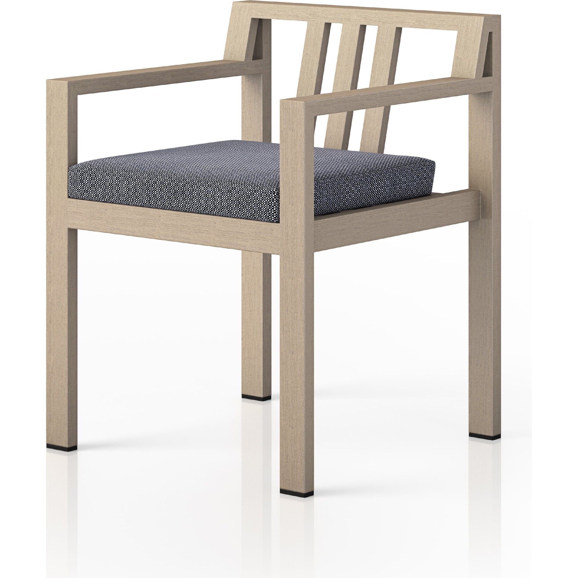 Monterey Outdoor Dining Armchair, Washed Brown by Four Hands in washed brown. Made from 100% olefin, solid fsc®-certified teak, 91% polyurethane foam pad, 9% polyester fiber batting in a modern style.