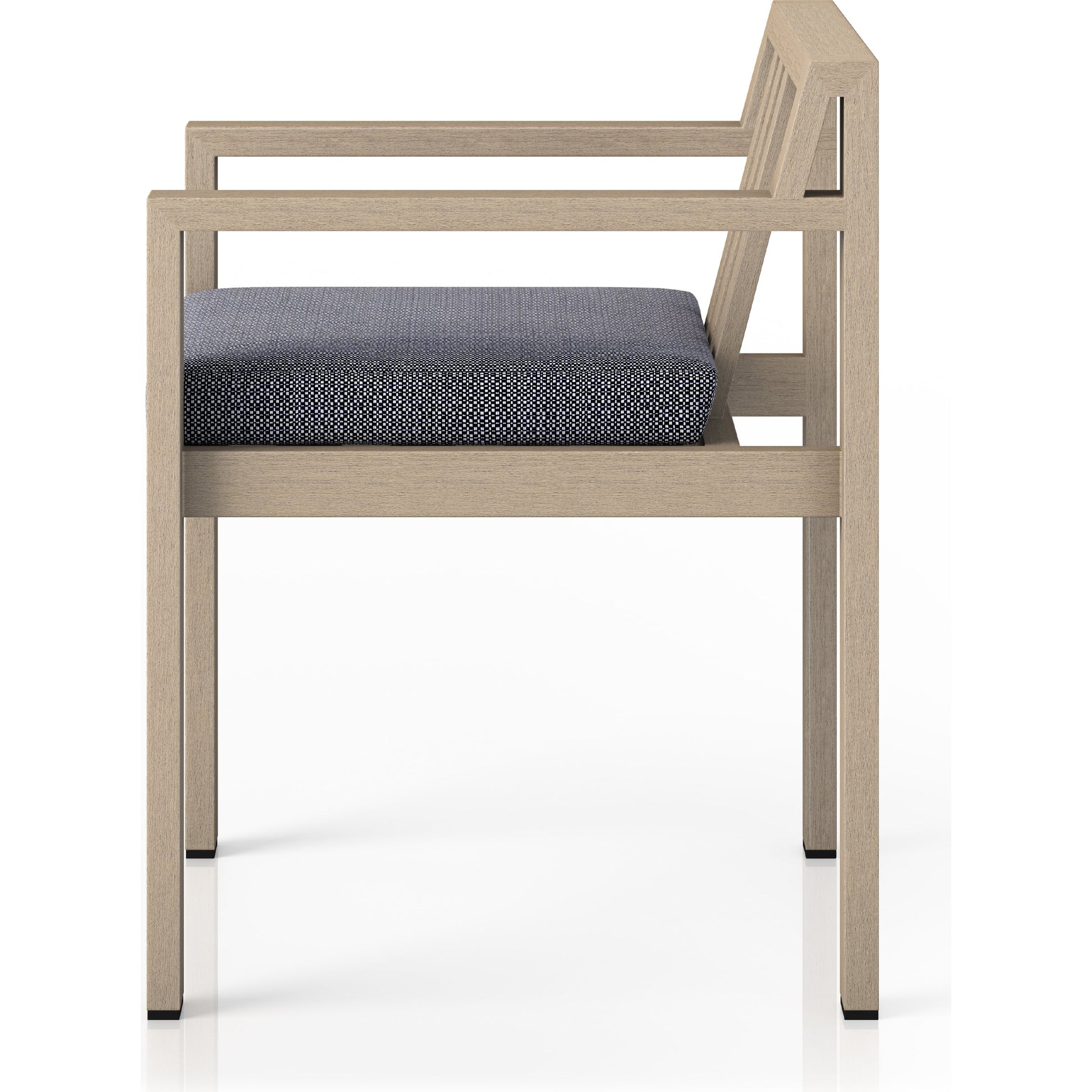 Monterey Outdoor Dining Armchair, Washed Brown by Four Hands in washed brown. Made from 100% olefin, solid fsc®-certified teak, 91% polyurethane foam pad, 9% polyester fiber batting in a modern style.