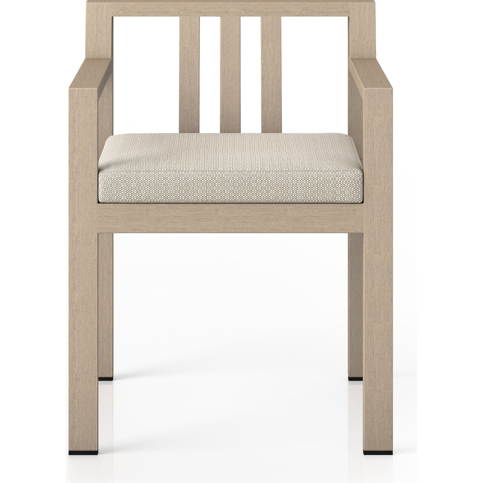 Monterey Outdoor Dining Armchair, Washed Brown by Four Hands in washed brown. Made from 100% olefin, solid fsc®-certified teak, 91% polyurethane foam pad, 9% polyester fiber batting in a modern style.