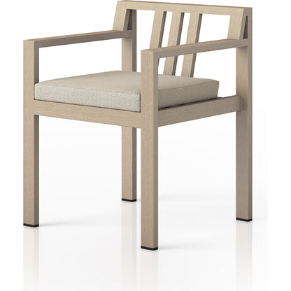 Monterey Outdoor Dining Armchair, Washed Brown by Four Hands in washed brown. Made from 100% olefin, solid fsc®-certified teak, 91% polyurethane foam pad, 9% polyester fiber batting in a modern style.