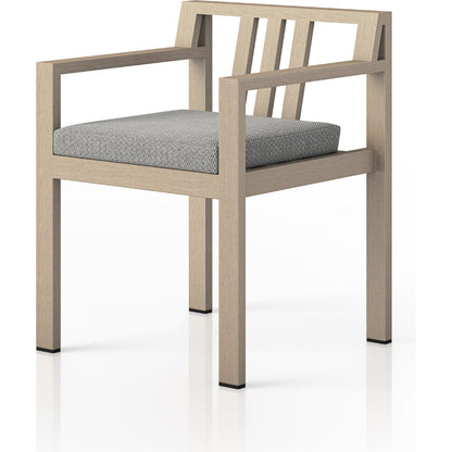 Monterey Outdoor Dining Armchair, Washed Brown by Four Hands in washed brown. Made from 100% olefin, solid fsc®-certified teak, 91% polyurethane foam pad, 9% polyester fiber batting in a modern style.