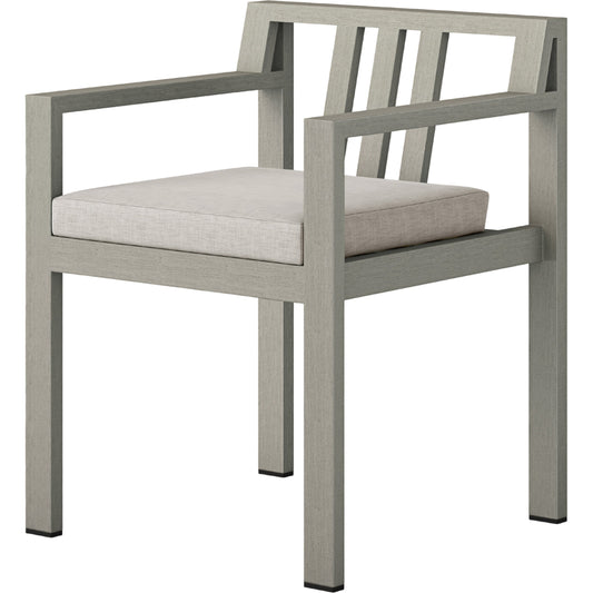 Monterey Outdoor Dining Armchair, Weathered Grey by Four Hands in weathered grey. Made from 100% olefin, solid fsc®-certified teak, 91% polyurethane foam pad, 9% polyester fiber batting in a modern style.