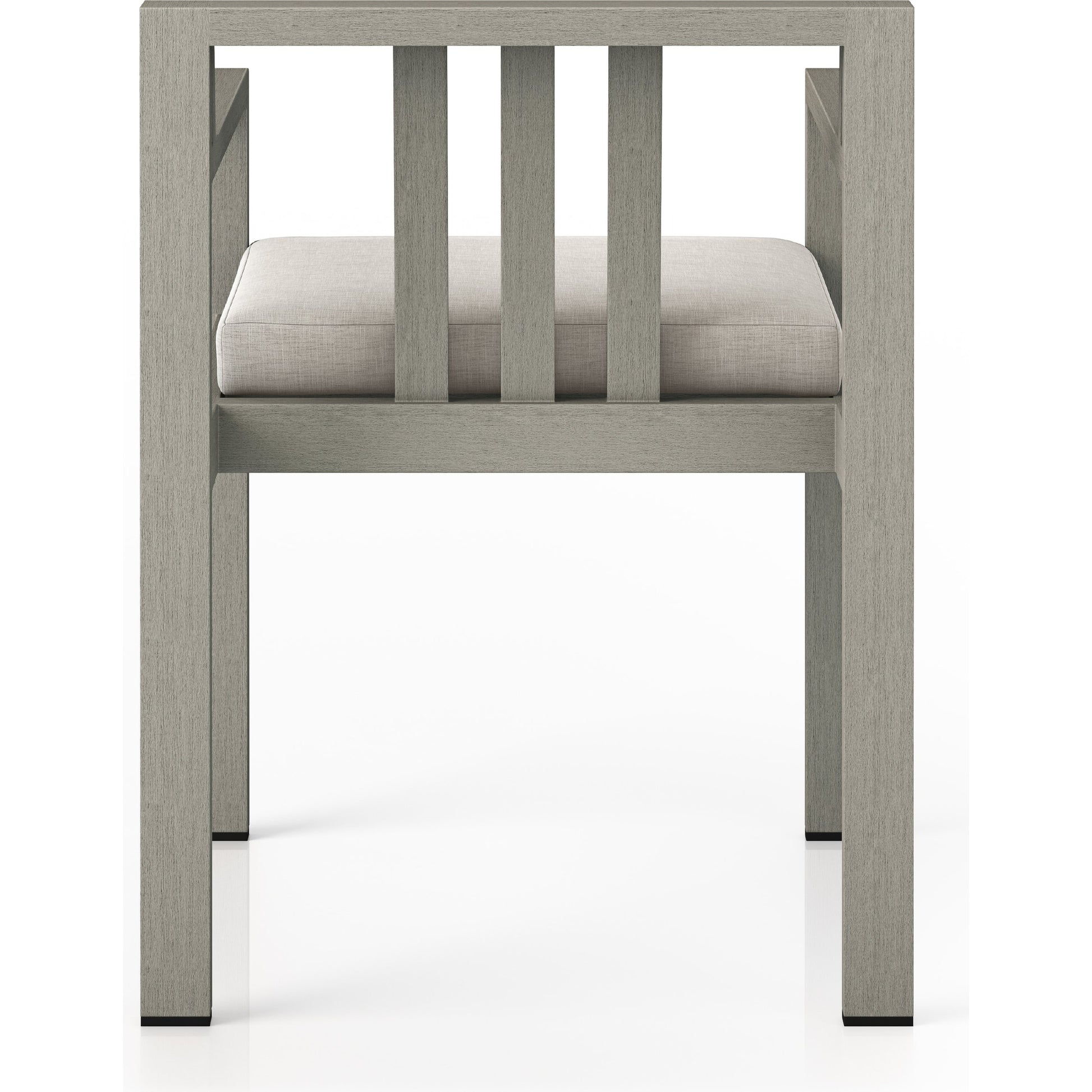 Monterey Outdoor Dining Armchair, Weathered Grey by Four Hands in weathered grey. Made from 100% olefin, solid fsc®-certified teak, 91% polyurethane foam pad, 9% polyester fiber batting in a modern style.