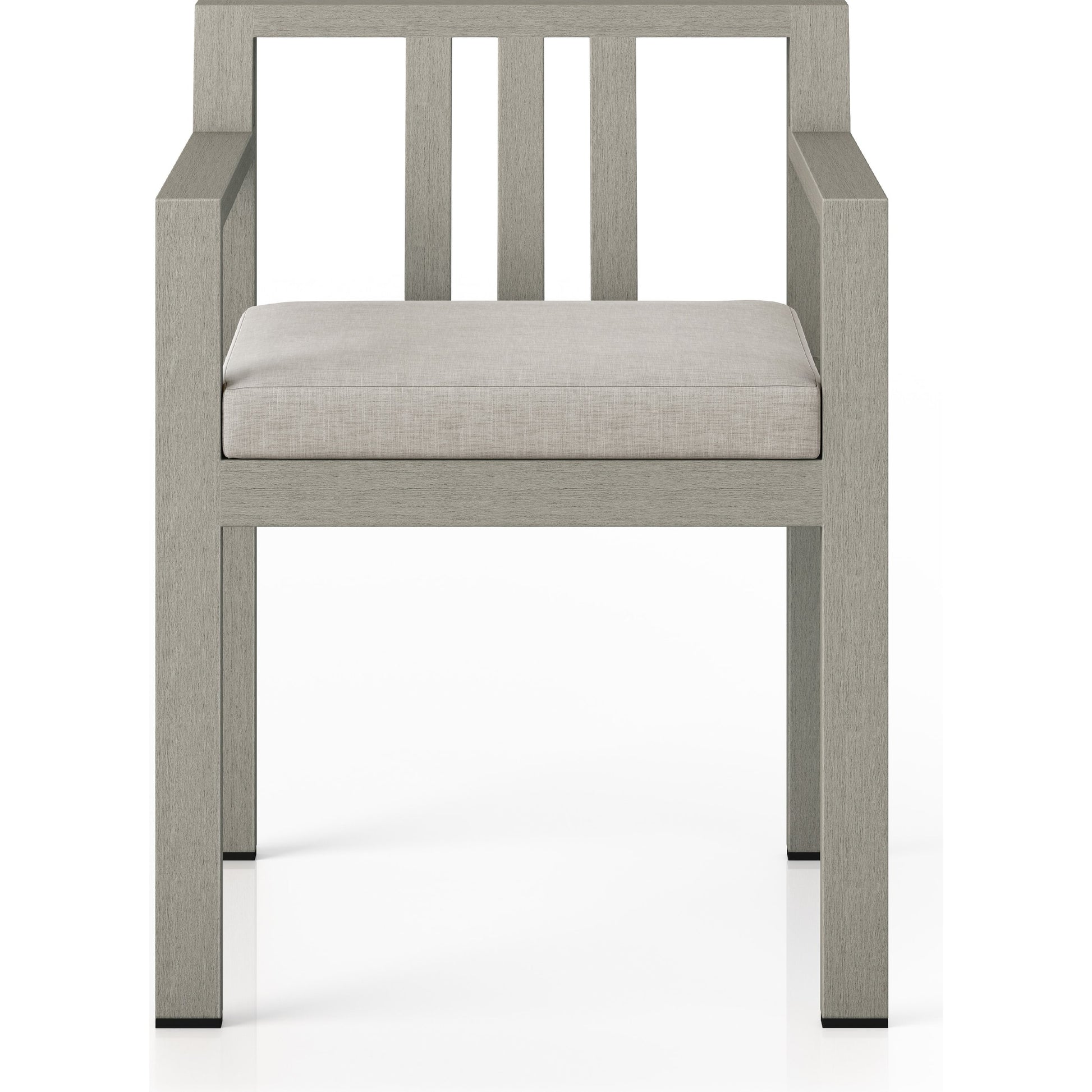 Monterey Outdoor Dining Armchair, Weathered Grey by Four Hands in weathered grey. Made from 100% olefin, solid fsc®-certified teak, 91% polyurethane foam pad, 9% polyester fiber batting in a modern style.