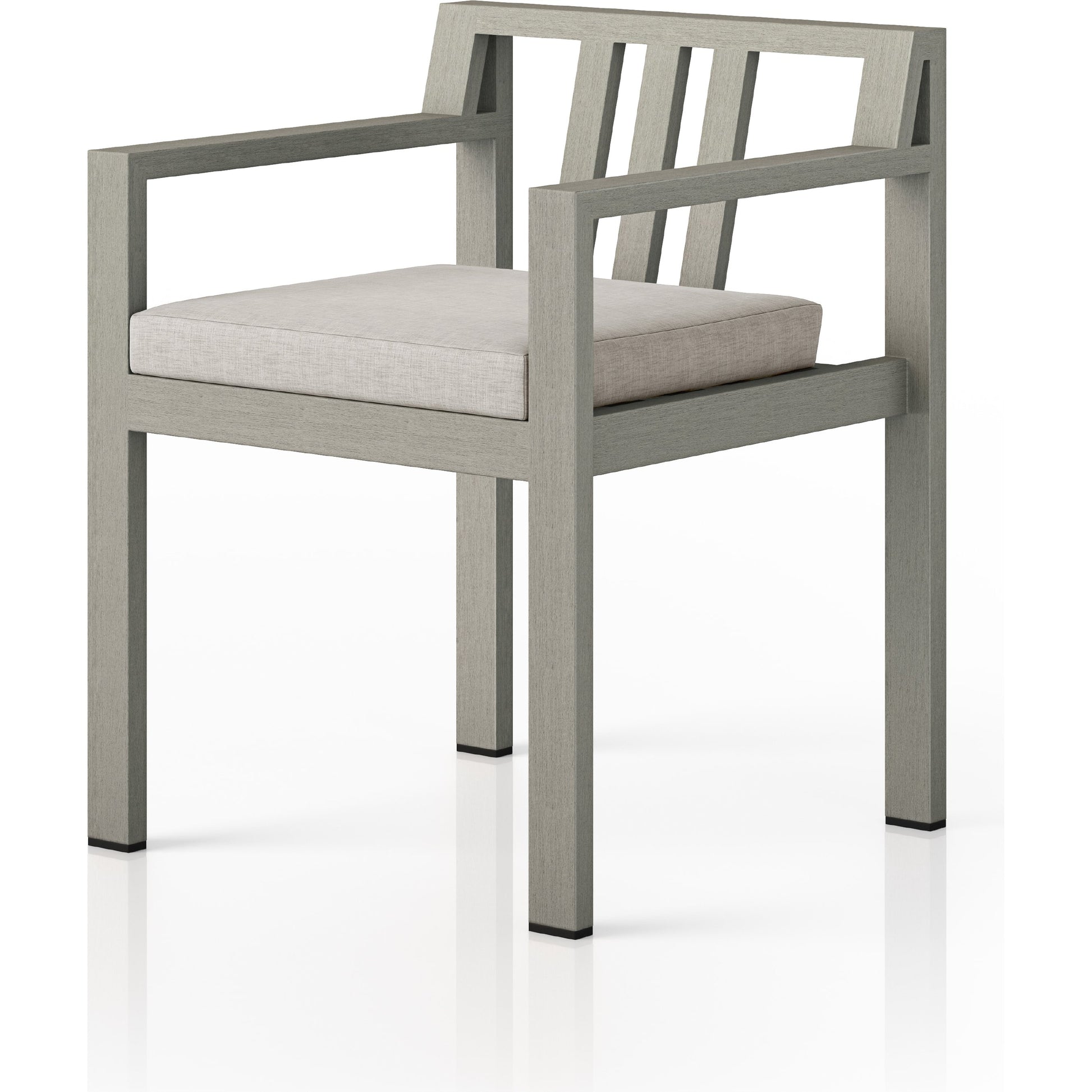 Monterey Outdoor Dining Armchair, Weathered Grey by Four Hands in weathered grey. Made from 100% olefin, solid fsc®-certified teak, 91% polyurethane foam pad, 9% polyester fiber batting in a modern style.