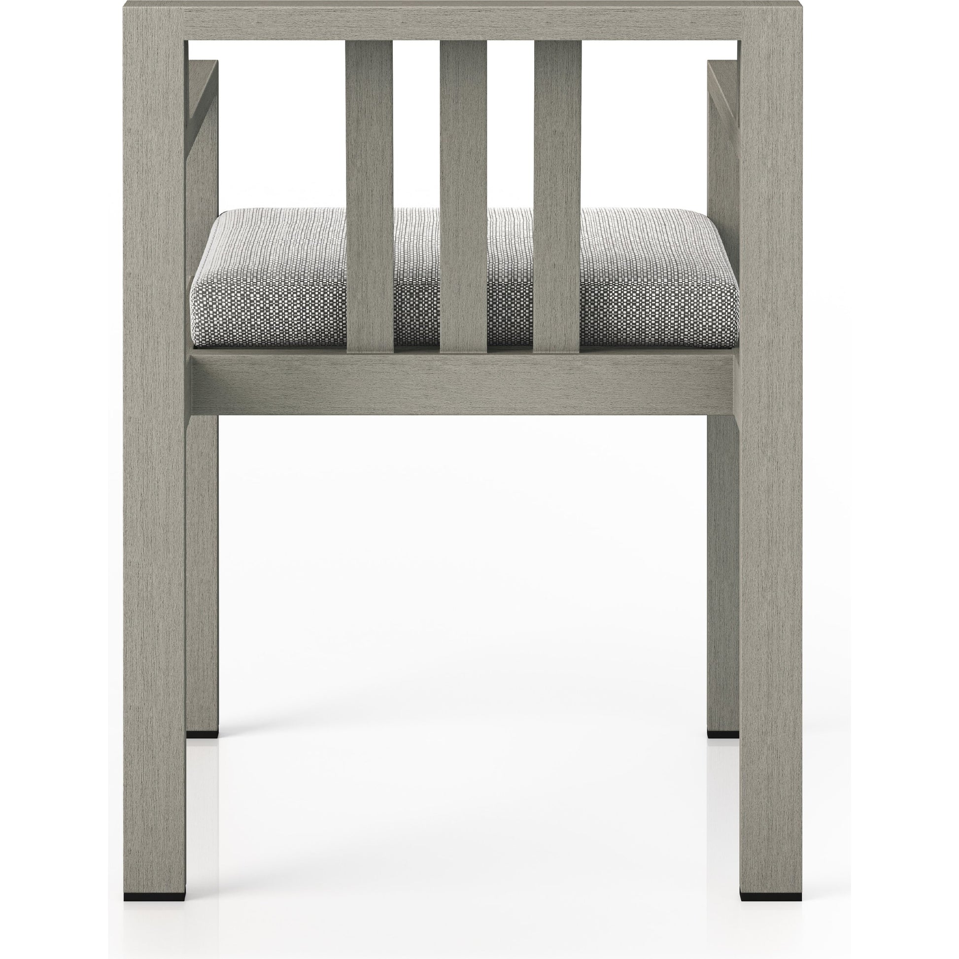 Monterey Outdoor Dining Armchair, Weathered Grey by Four Hands in weathered grey. Made from 100% olefin, solid fsc®-certified teak, 91% polyurethane foam pad, 9% polyester fiber batting in a modern style.