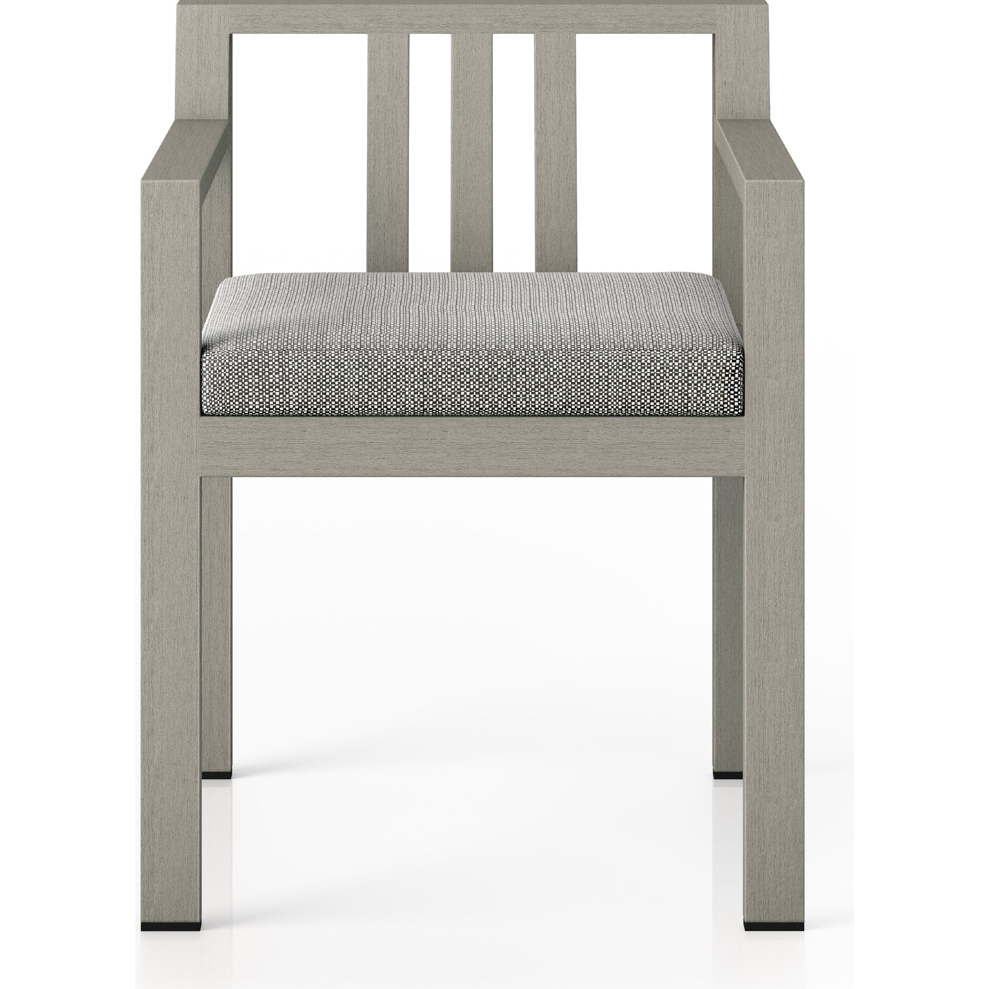 Monterey Outdoor Dining Armchair, Weathered Grey by Four Hands in weathered grey. Made from 100% olefin, solid fsc®-certified teak, 91% polyurethane foam pad, 9% polyester fiber batting in a modern style.