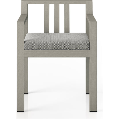 Monterey Outdoor Dining Armchair, Weathered Grey by Four Hands in weathered grey. Made from 100% olefin, solid fsc®-certified teak, 91% polyurethane foam pad, 9% polyester fiber batting in a modern style.