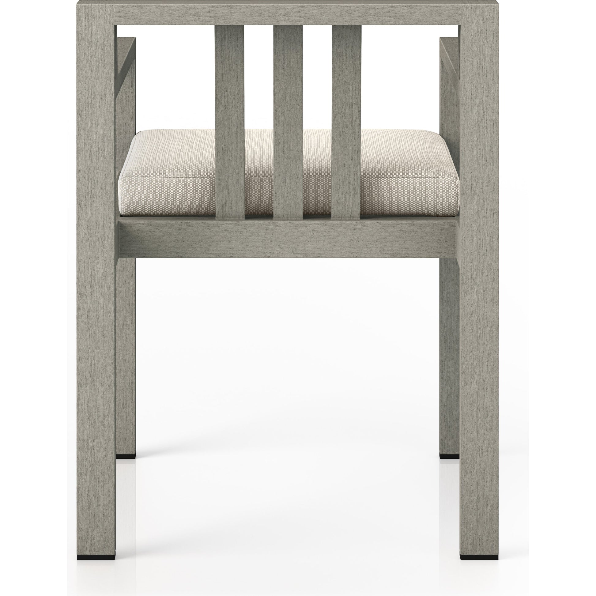 Monterey Outdoor Dining Armchair, Weathered Grey by Four Hands in weathered grey. Made from 100% olefin, solid fsc®-certified teak, 91% polyurethane foam pad, 9% polyester fiber batting in a modern style.