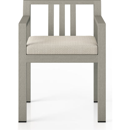 Monterey Outdoor Dining Armchair, Weathered Grey by Four Hands in weathered grey. Made from 100% olefin, solid fsc®-certified teak, 91% polyurethane foam pad, 9% polyester fiber batting in a modern style.