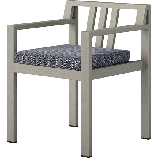 Monterey Outdoor Dining Armchair, Weathered Grey by Four Hands in weathered grey. Made from 100% olefin, solid fsc®-certified teak, 91% polyurethane foam pad, 9% polyester fiber batting in a modern style.