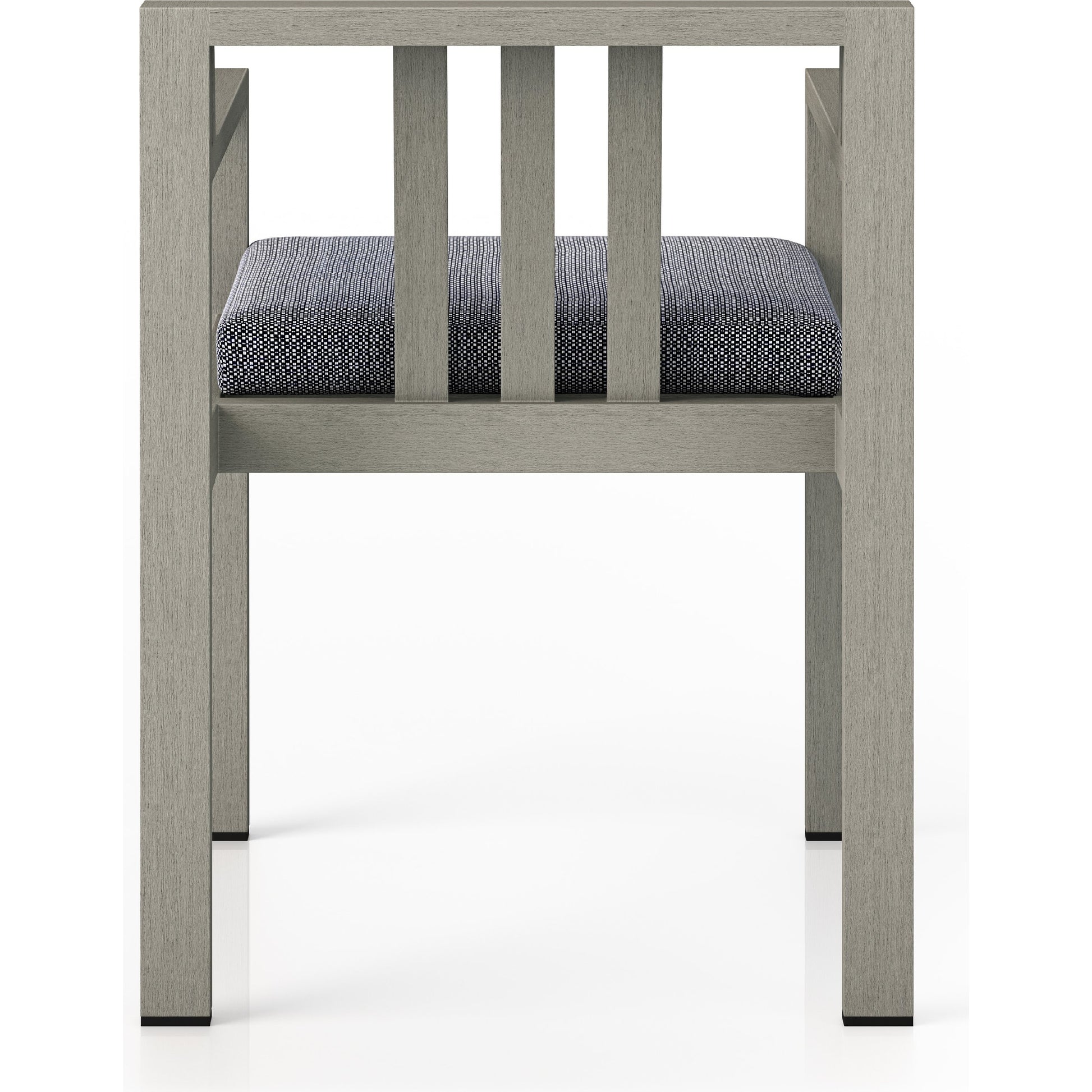 Monterey Outdoor Dining Armchair, Weathered Grey by Four Hands in weathered grey. Made from 100% olefin, solid fsc®-certified teak, 91% polyurethane foam pad, 9% polyester fiber batting in a modern style.