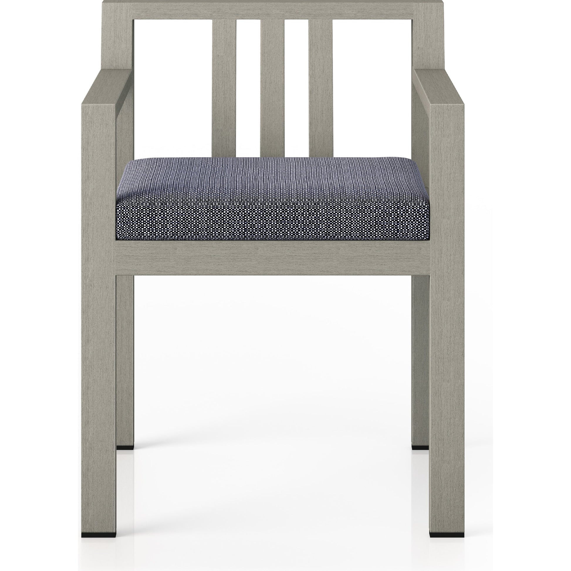 Monterey Outdoor Dining Armchair, Weathered Grey by Four Hands in weathered grey. Made from 100% olefin, solid fsc®-certified teak, 91% polyurethane foam pad, 9% polyester fiber batting in a modern style.