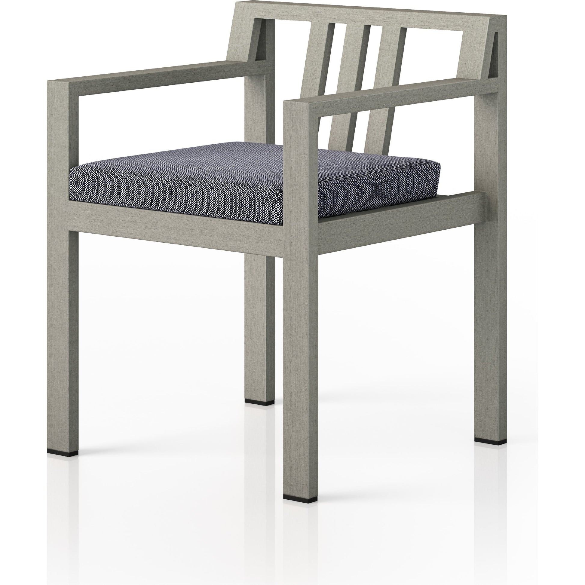 Monterey Outdoor Dining Armchair, Weathered Grey by Four Hands in weathered grey. Made from 100% olefin, solid fsc®-certified teak, 91% polyurethane foam pad, 9% polyester fiber batting in a modern style.