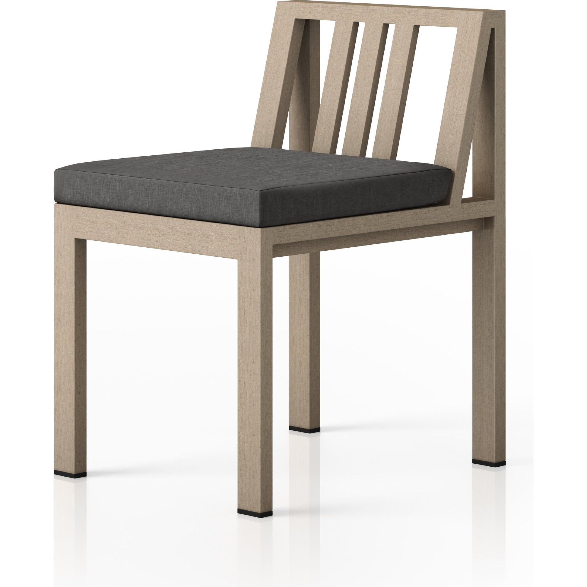 Monterey Outdoor Dining Chair by Four Hands in washed brown. Made from 100% olefin, solid fsc®-certified teak, 91% polyurethane foam pad, 9% polyester fiber batting in a modern style.