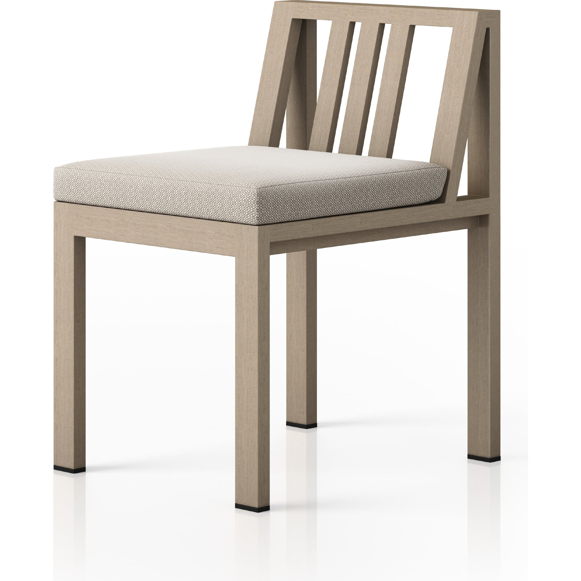 Monterey Outdoor Dining Chair by Four Hands in washed brown. Made from 100% olefin, solid fsc®-certified teak, 91% polyurethane foam pad, 9% polyester fiber batting in a modern style.