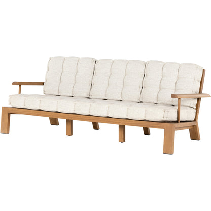 Beck Outdoor Sofa by Four Hands in faye sand and natural teak. Made from 100% olefin, solid fsc®-certified teak, 91% polyurethane foam pad, 9% polyester fiber batting in a modern style.
