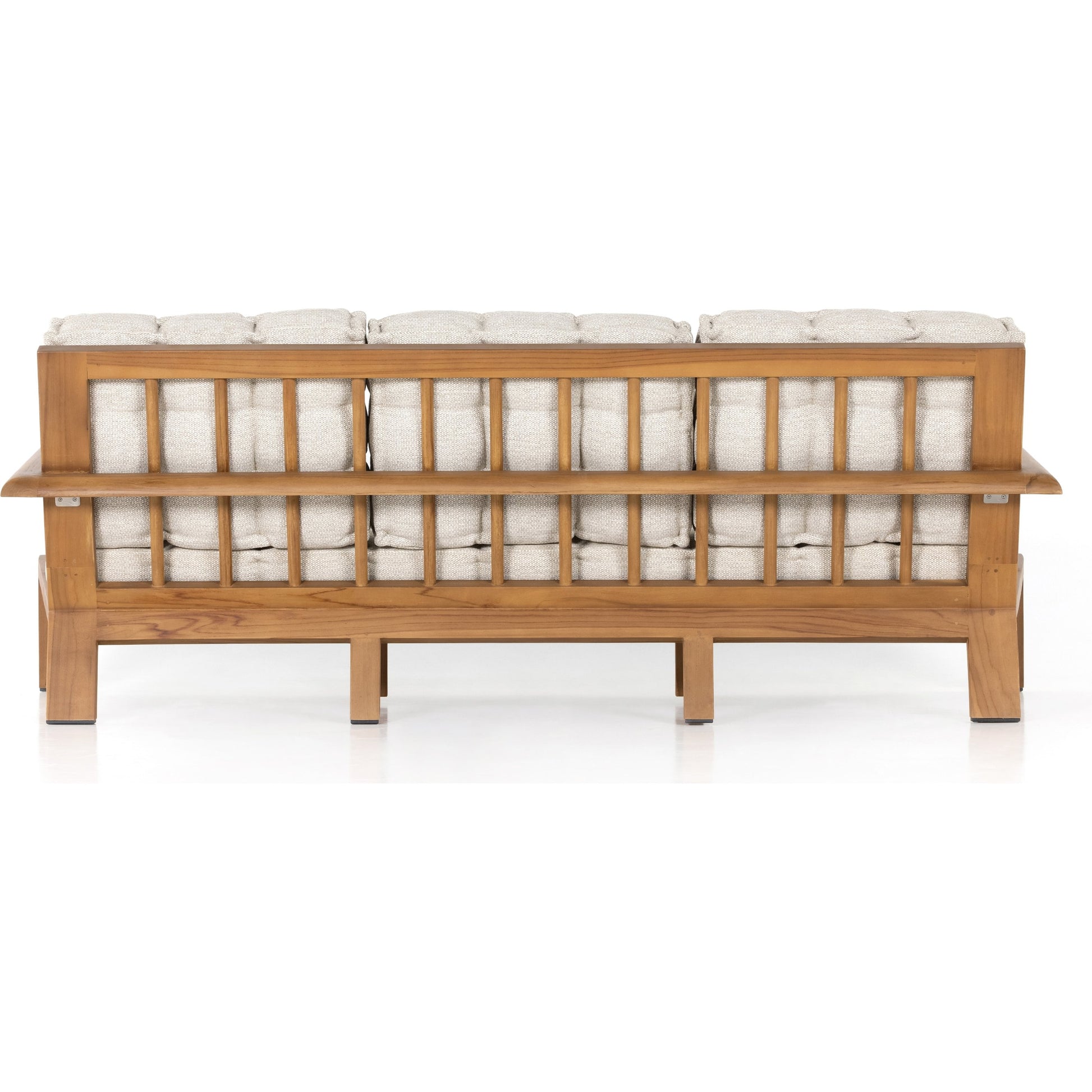 Beck Outdoor Sofa by Four Hands in faye sand and natural teak. Made from 100% olefin, solid fsc®-certified teak, 91% polyurethane foam pad, 9% polyester fiber batting in a modern style.