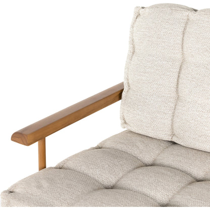 Beck Outdoor Sofa by Four Hands in faye sand and natural teak. Made from 100% olefin, solid fsc®-certified teak, 91% polyurethane foam pad, 9% polyester fiber batting in a modern style.