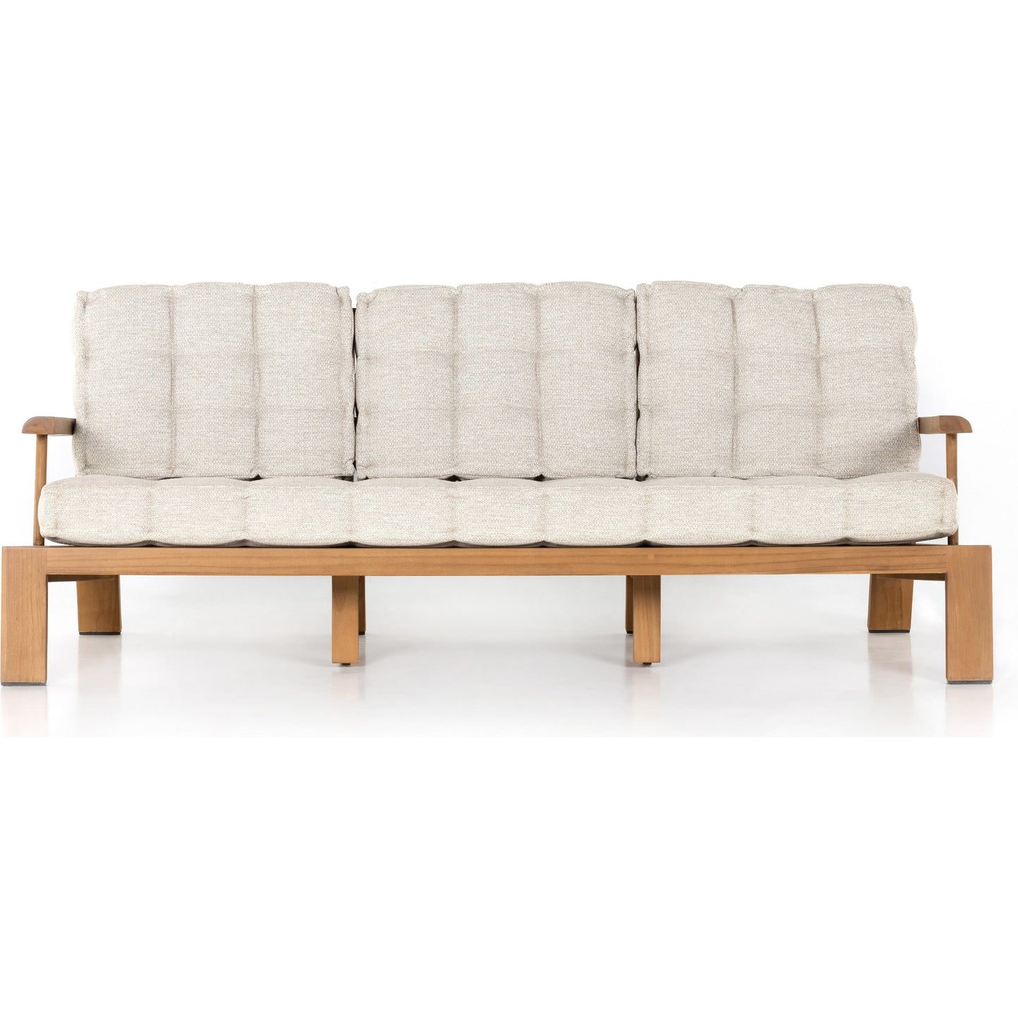 006 SI-1799392 | Additional Silo | Beck Outdoor Sofa by Four Hands in faye sand and natural teak. Made from 100% olefin, solid fsc®-certified teak, 91% polyurethane foam pad, 9% polyester fiber batting in a modern style.