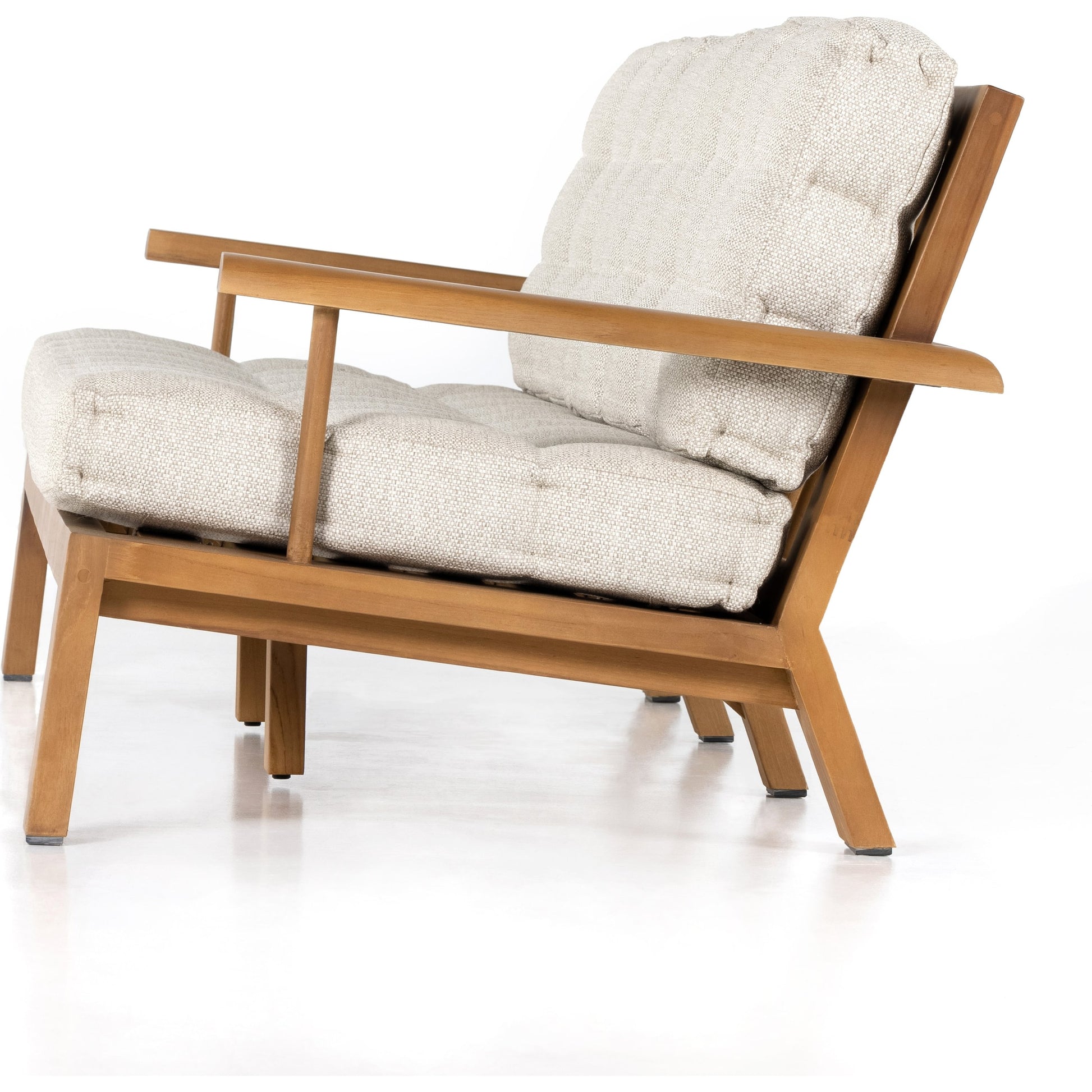 Beck Outdoor Sofa by Four Hands in faye sand and natural teak. Made from 100% olefin, solid fsc®-certified teak, 91% polyurethane foam pad, 9% polyester fiber batting in a modern style.