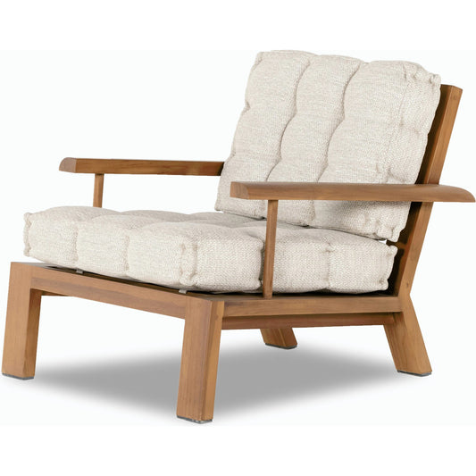 Beck Outdoor Chair by Four Hands in faye sand and natural teak. Made from 100% olefin, solid fsc®-certified teak, 91% polyurethane foam pad, 9% polyester fiber batting in a modern style.