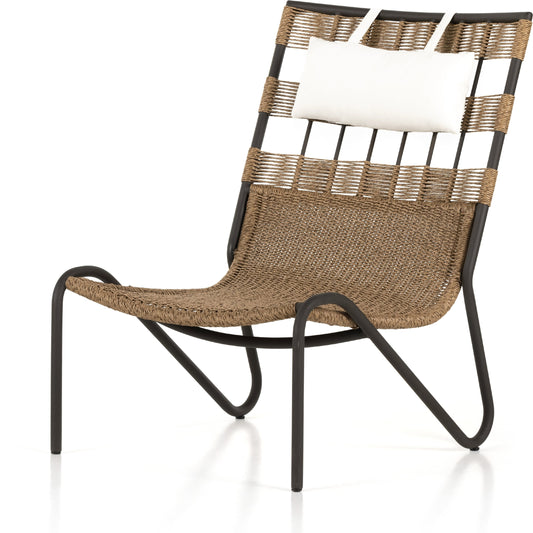 Tegan Outdoor Chair by Four Hands in natural ivory and bronze, faux dark hyacinth. Made from 100% olefin, aluminum, 100% polyethylene in a coastal style.