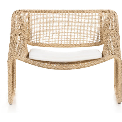Selma Outdoor Chair by Four Hands. Made from 100% olefin, 100% polyethylene, 91% polyurethane foam pad, 9% polyester fiber batting in a coastal style.