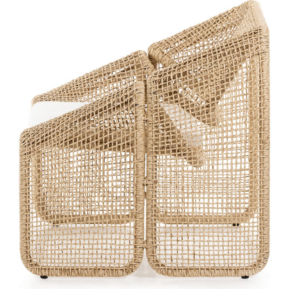 Selma Outdoor Chair by Four Hands. Made from 100% olefin, 100% polyethylene, 91% polyurethane foam pad, 9% polyester fiber batting in a coastal style.