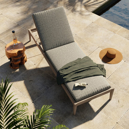 Sherwood Outdoor Chaise by Four Hands. Made from 100% olefin, solid fsc®-certified teak, 100% polypropylene in a coastal style.